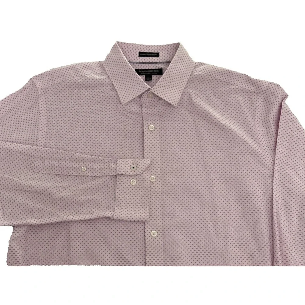 BANANA REPUBLIC Men Large Pink Button Down Long Sleeve Cotton Dress Shirt